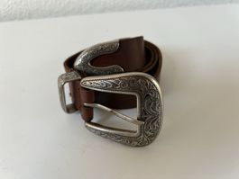 Damen Gürtel Leder braun mit Silberschnalle guter Zustand