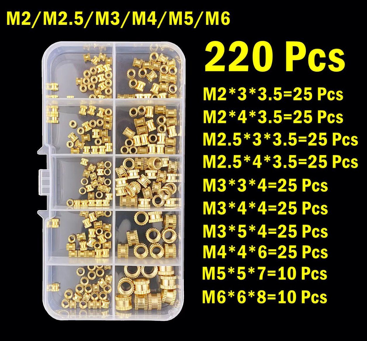 Eisenwaren: Assortiment d'écrous d'insertion 3D - 220pcs (M2 - M6) – Neu und originalverpackt aus Corcelles-près-Payerne von FactoryofSound