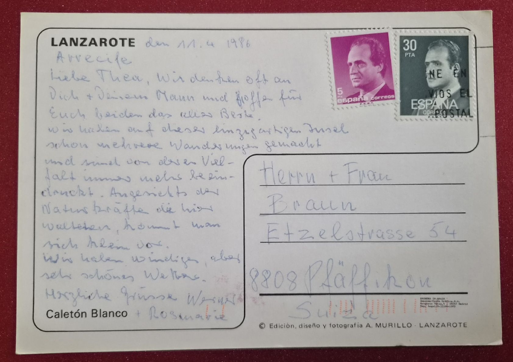 Ansichtskarten: Lanzarote 1986 – Gebraucht aus Melchnau von Arthurius 1