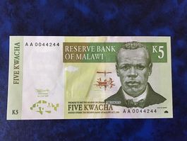Malawi 5 Kwacha Geldschein, Jahrgang 1997