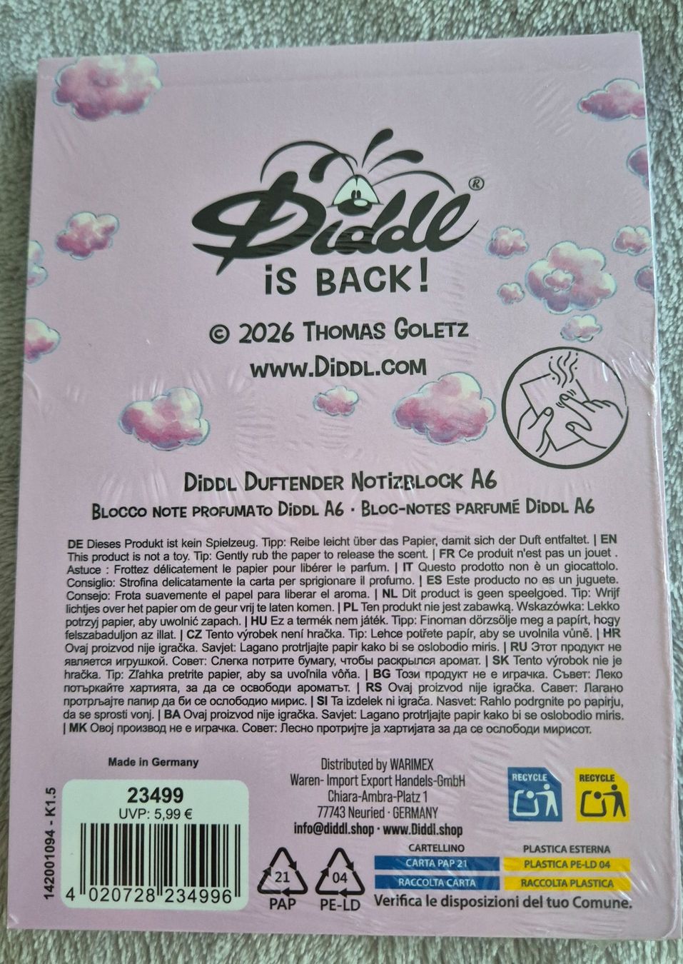 Blocs de correspondance: Diddl Block mit Kaugummi-Duft A6 OVP – Neuf avec emballage d'origine à Urtenen-Schönbühl par Blume.9294 1