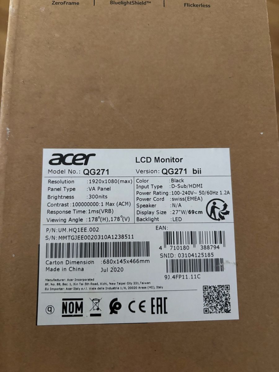 Monitor: Acer Nitro 27” QG271 – Usato da Lichtensteig venduto da Foka11 3