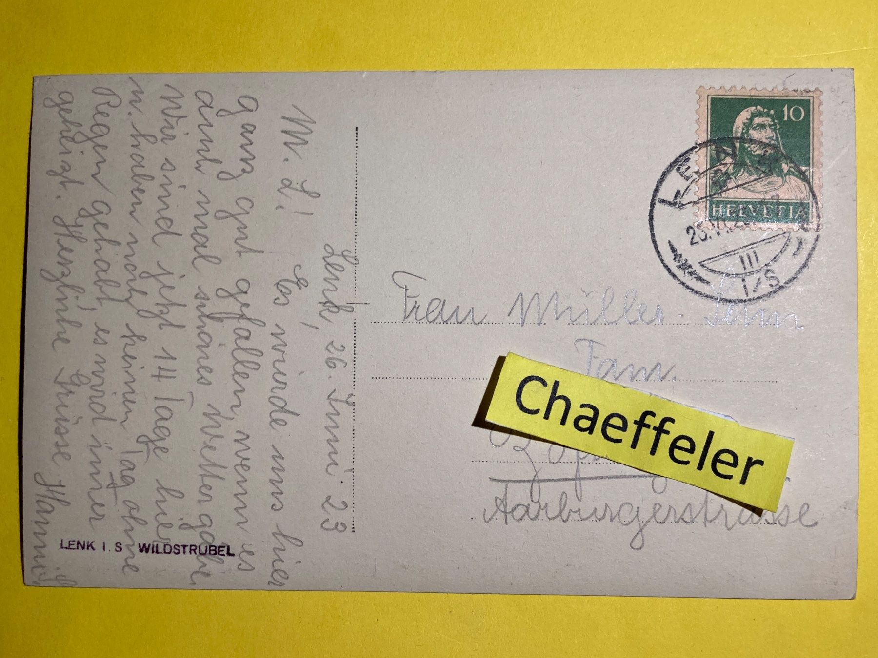 Cartoline postali: 1923 Lenk i. S.  Wildstrubel – Usato da Zürich venduto da Chaeffeler 1