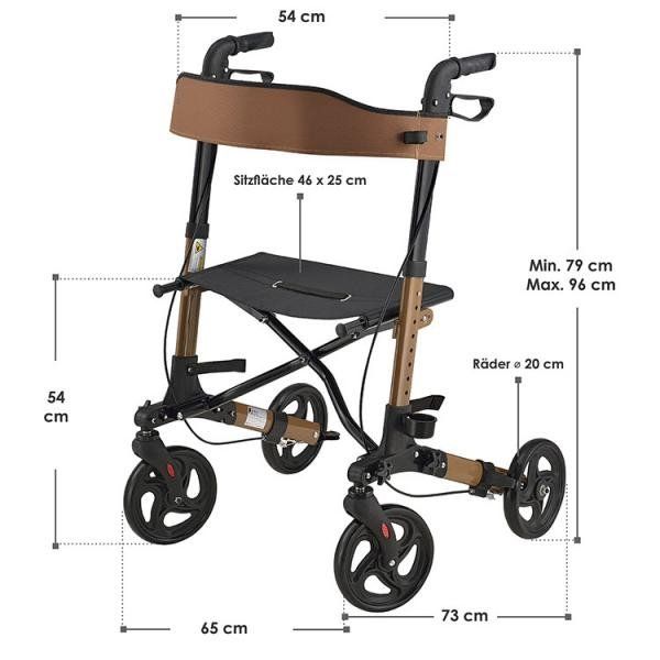 Ausili per la deambulazione: Aluminium Rollator klappbar Sitzfläche Einkaufstasche Braun – Nuovo e nell'imballaggio originale da Kreuzlingen venduto da DealBlitz 1