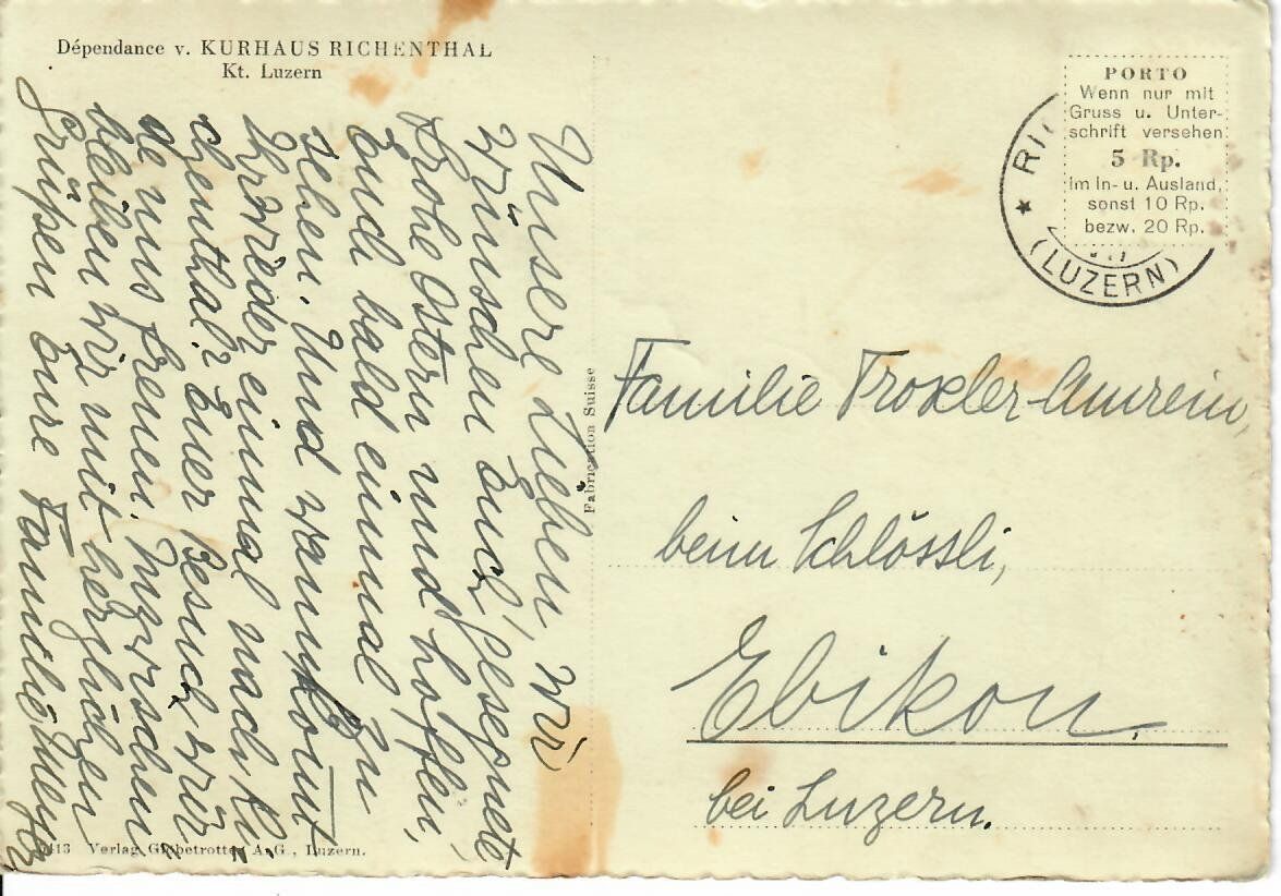 Cartoline postali: Kurhaus Richenthal LU – Usato da Hochdorf venduto da Ziegel-16 1