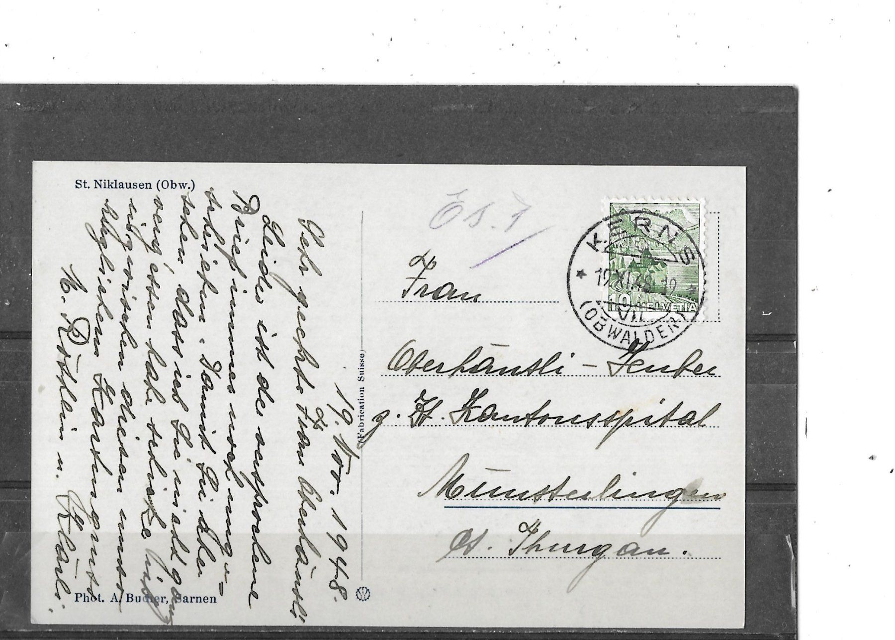 Cartoline postali: OW St.Niklausen 1948 – Usato da Schocherswil venduto da Wilare 1