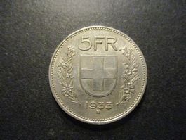 5.- Fr  1933   Superbe pièce  Superbe qualité  Top
