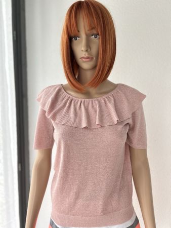 Claudie Pierlot Top size 1 pink metallic ruffle short sl