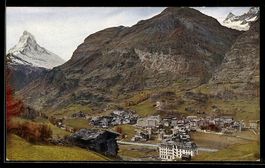AK Zermatt, Vue générale, Cervin et Obergabelhorn