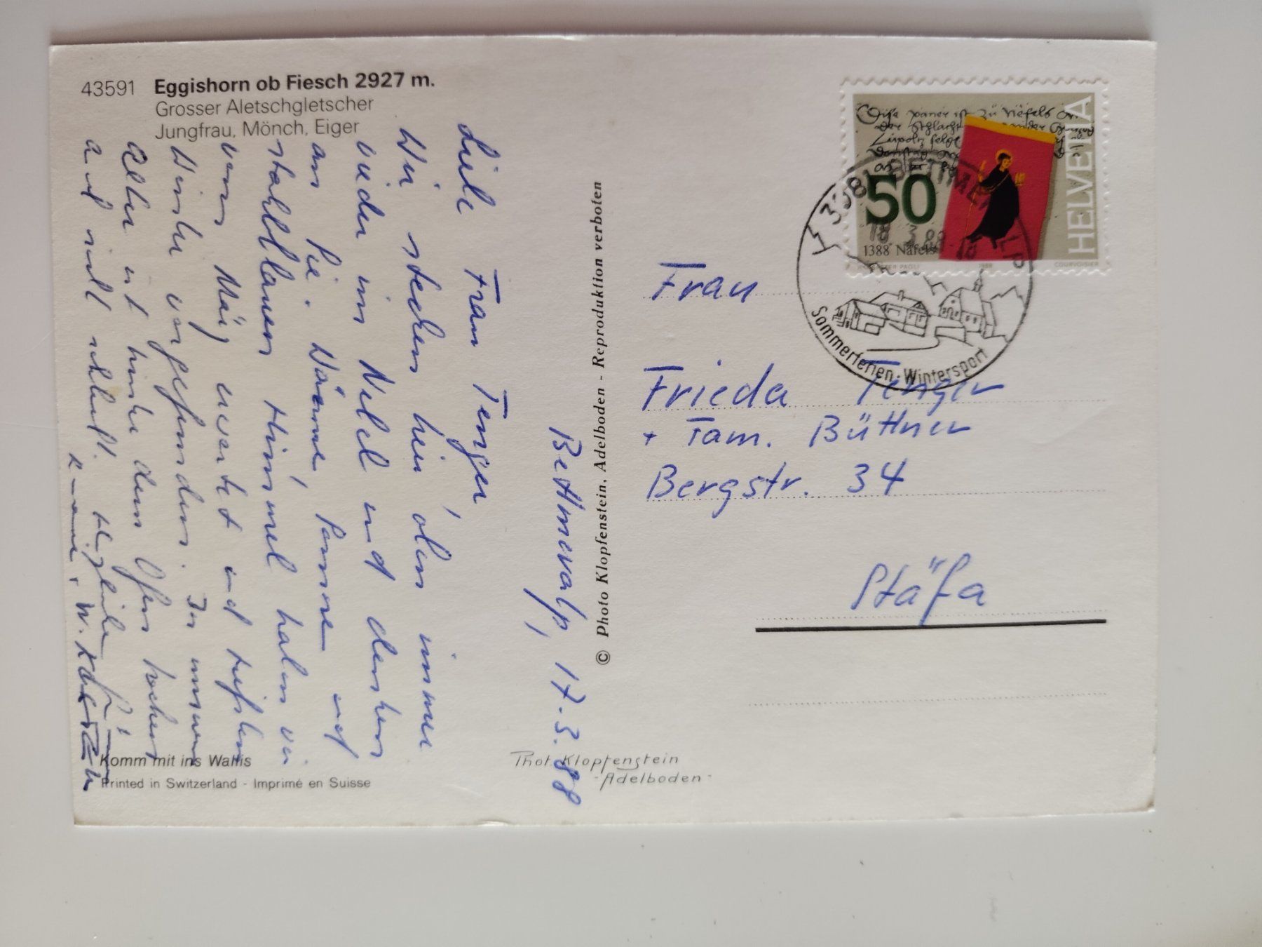 Cartoline postali: Aletschgletscher, Eiger, Mönch, Jungfrau, Top Zustand! – Usato da Ohmstal venduto da Lebensfreude05 1