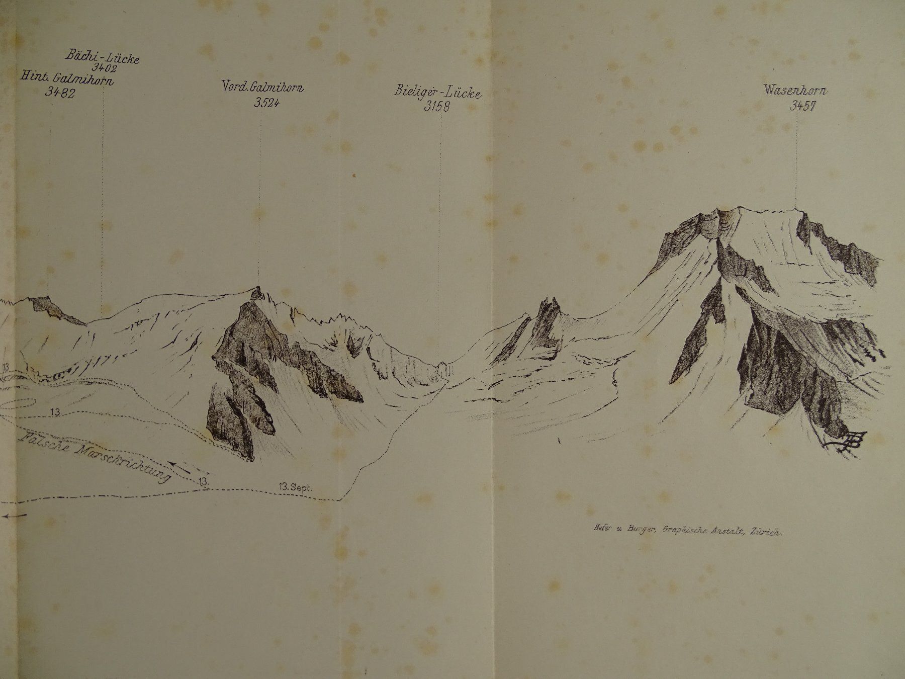 Landkarten & Atlanten: PANORAMA OBERAARHORN GALMIHÖRNER 1884 – Gebraucht aus Grüningen von Kartensammler 4