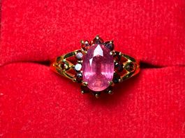 Rubin + Granat Ring 💎✨ 925 Silber vergoldet S104