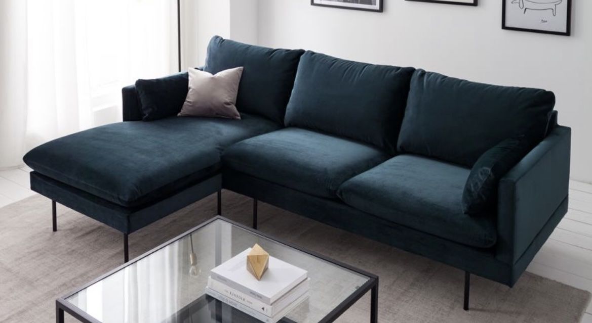 Divani: Ecksofa Sofa Ellens III Samt dunkelblau – Nuovo (secondo la descrizione) da Siebnen venduto da sellingmystuff1 8