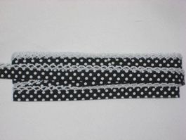 Schrägband BW schwarz mit Tüpfli und Spitze