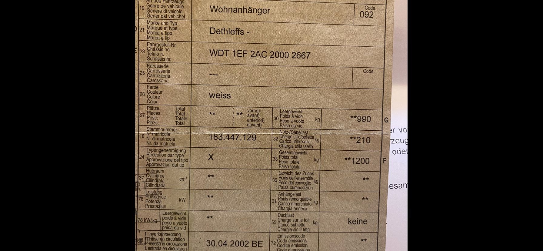 Dethleffs Véhicules de camping: Dethleff Anhànger. MFK 9.25 ,  3900.- – D'occasion à Matten b. Interl par samoni9999 9