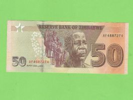 Zimbabwe 50 Dollar Note, Seltenes Sammlerstueck, Top!