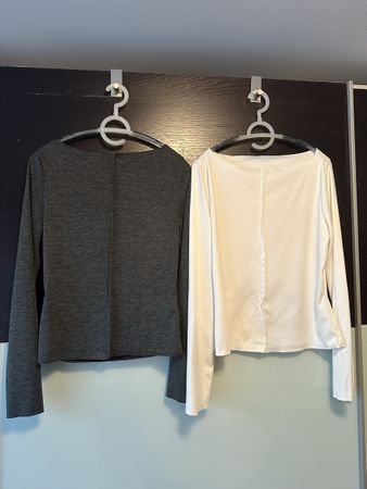 2 Langarmshirts Weiss und Grau Grösse 40 neu