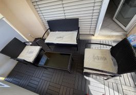 Balkon-Lounge-Set, neuwertig, mit Tisch, Stühlen & Bank! (56