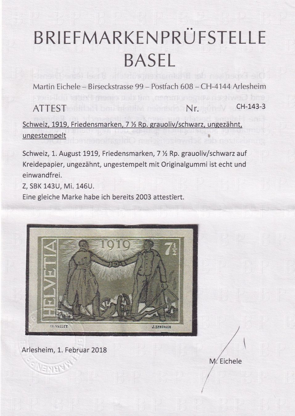 Tutti i francobolli: 1919 Friedensmarke – Nuovo (secondo la descrizione) da Birsfelden venduto da chr_yq2g 2