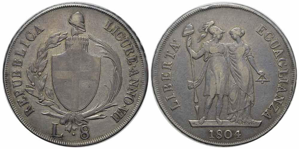 Alle Münzen: Italien, Genova, 8 Lire 1804 – Gebraucht aus Chiasso von Novamarketing