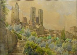San Gimignano, Aquarell von Guido Gennai (1895-1976)