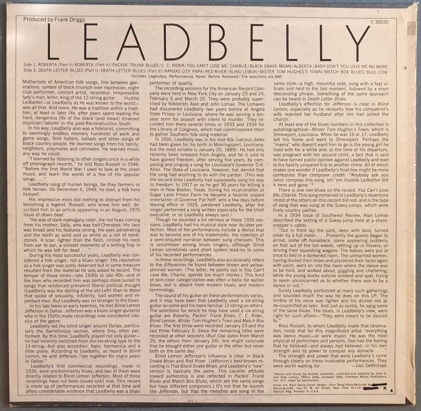 Dischi in vinile: LEADBELLY - LEADBELLY – Usato da Poliez-Pittet venduto da Newtown-Records 1