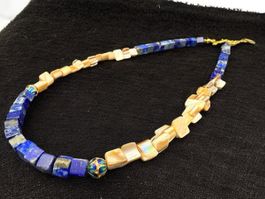 Unikat 💎 Halskette aus Lapislazuli & Perlmutt