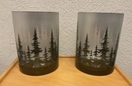2 Weihnachtskerzenständer aus Glas für den Boden   NEU