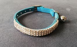 Katzenhalsband Samt Blau mit Strass verziert elegant