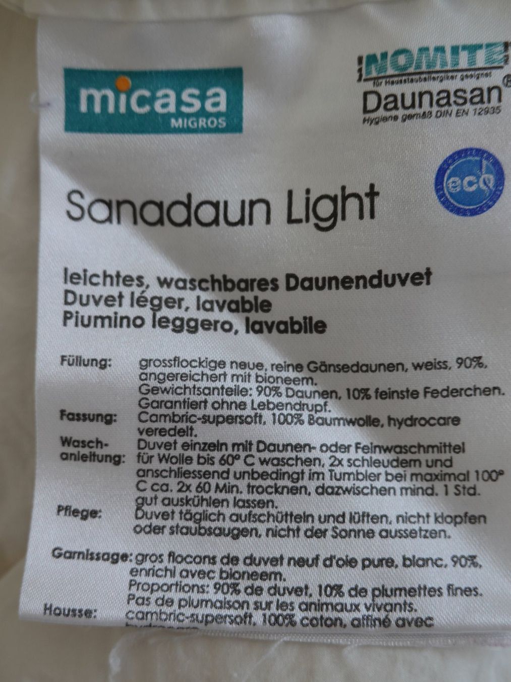 Micasa Coperte: Daunenduvet Sommer 200 x 210 cm – Usato da Einsiedeln venduto da Steipilzli 1