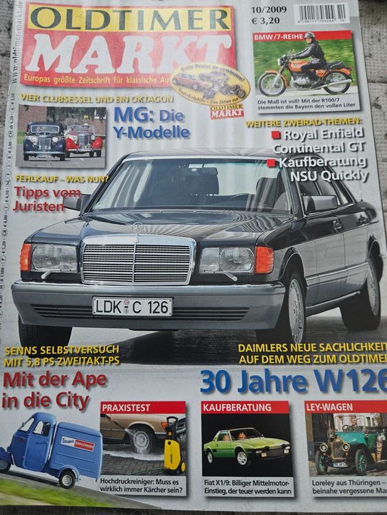 Oldtimer Markt 10/09 Mercedes S W126 Vespa APE Fiat X1/9 xx (Gebraucht ...