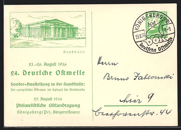Cancelleria postale: Königsberg, 24. Deutsche Ostmesse 1936, – Usato da Berlin venduto da bartko-reher
