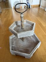 2-stöckige Servierplatte Holz-Look shabby chic neu