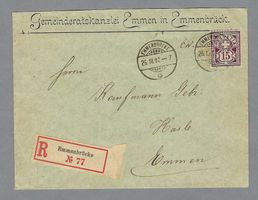 1902, 15 RP SBK 64B, VOLL-0 EMMENBRÜCKE, EING. BRIEF, ANK.-0