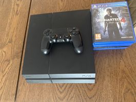 Konsole Sony Playstation 4 schwarz gebraucht inklusiv Spiele