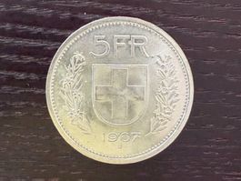 1 x 5 Franken Schweiz 1967 – sehr schöner Stempelglanz