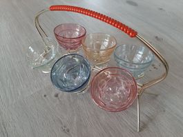 50er 60er Jahre Vintage Schnapsgläser im Träger Mid Century