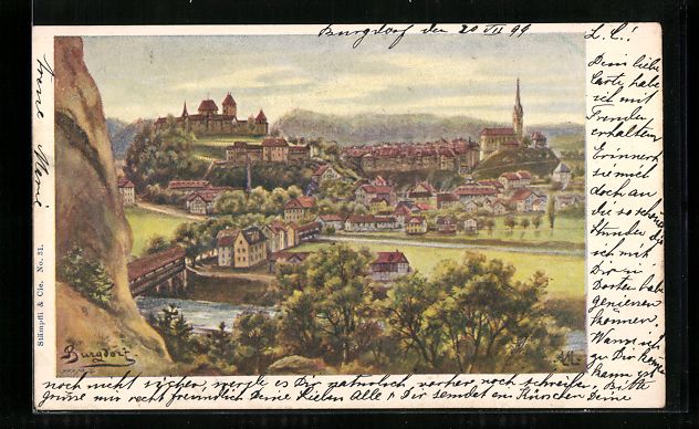 Cartoline postali: Burgdorf, Panorama des Ortes, 1899 – Usato da Berlin venduto da bartko-reher