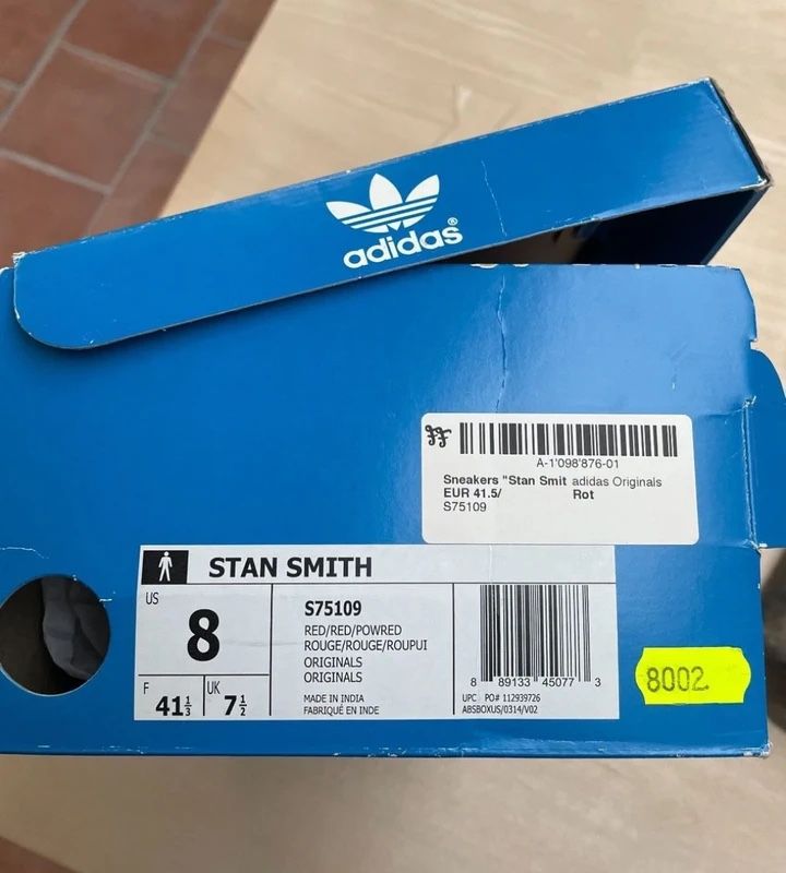 Adidas Scarpe da uomo: Adidas Stan Smith cuir rouge 41 – Usato da Geneve venduto da Monthoux13 5