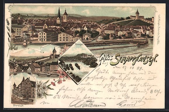 Ansichtskarten: Litho Schaffhausen, Rheinfall, Oberstadt – Gebraucht aus Berlin von bartko-reher