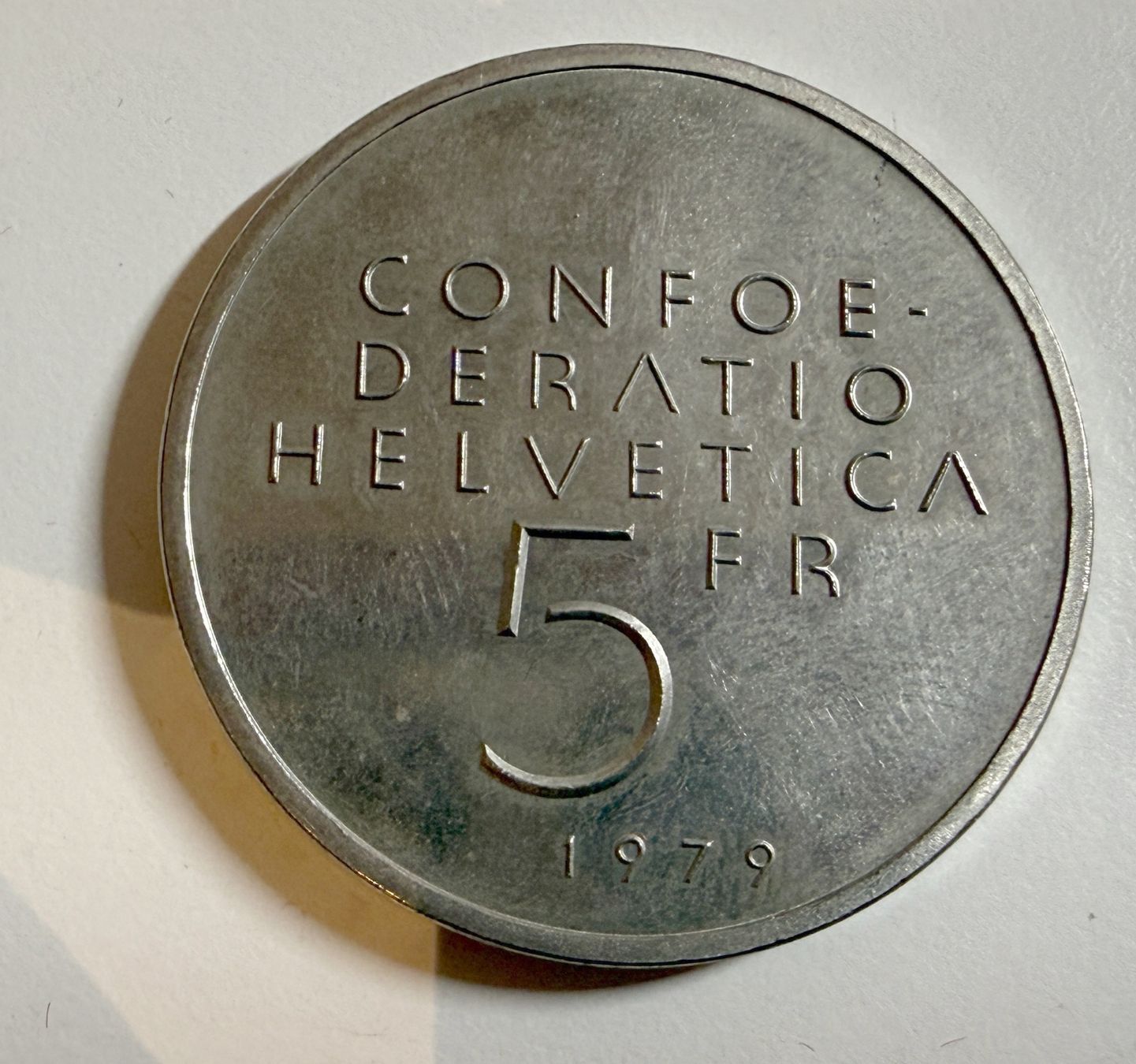 Tutti le monete: Münze 5.00 Franken 1979 Confoederatio ... Einstein – Usato da Samedan venduto da Gischpel25 1