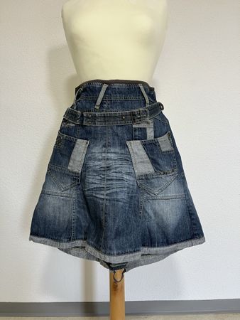 NILE Jeansrock Damen Gr. S mit Gürtel Cargo Y2K Denim