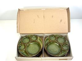 6x LANDERT Bourguignonne-Teller / Fondue-Teller Grün Vintage