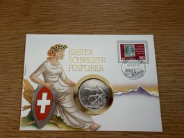 Numisbrief vom erster 5 Fr Münze  1850 Nachprägung 