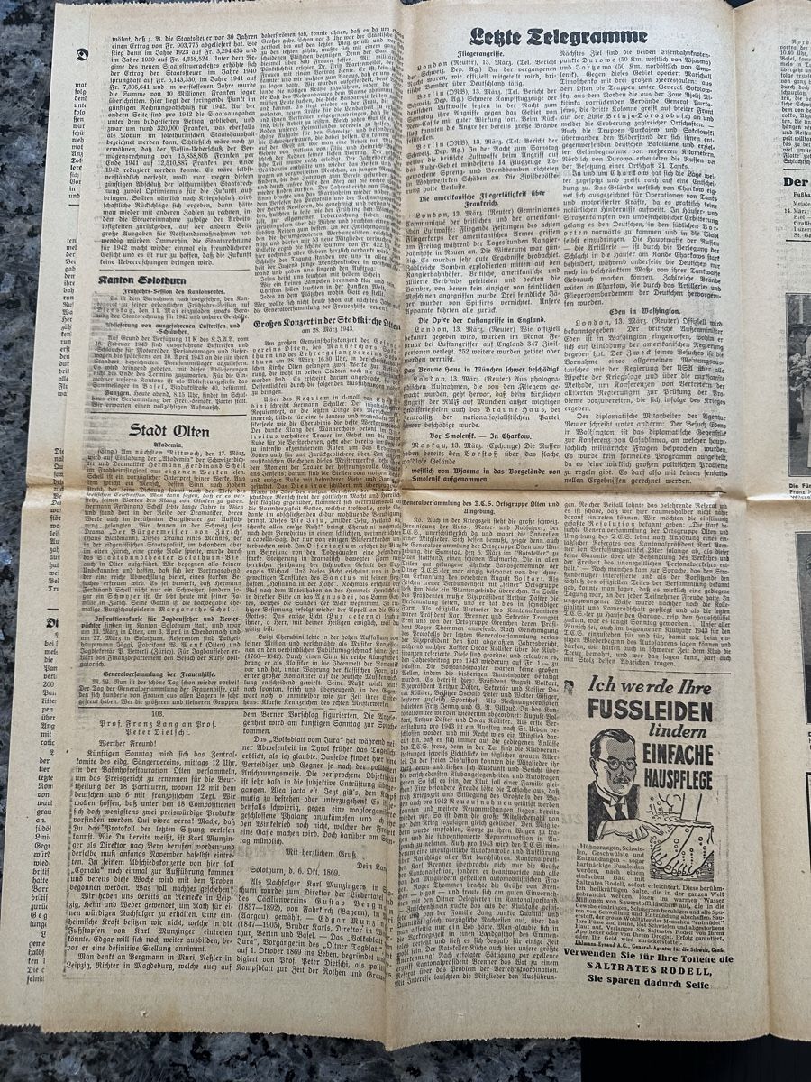 Riviste & Magazine: Oltner Tagblatt vom 13. März 1943 – Usato da Kappel SO venduto da pat_7gxd 3