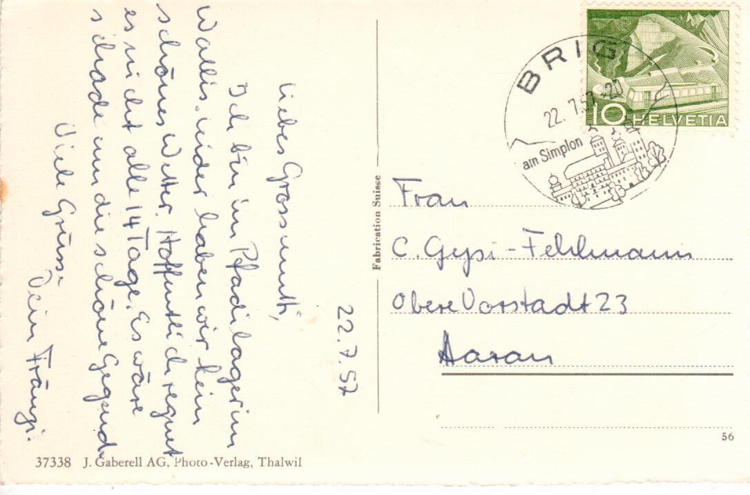 Ansichtskarten: Glurigen 1957 – Gebraucht aus Wolhusen von Curver9 1