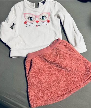 Ensemble fille chat sweat-shirt et jupe rose 110