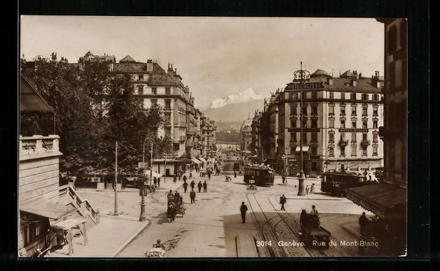 Cartoline postali: Genève, Rue de Mont-Blanc, Strassenbahn – Usato da Berlin venduto da bartko-reher