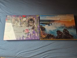 2x Puzzle 1000 Teile: Katzen & Wasserfall.