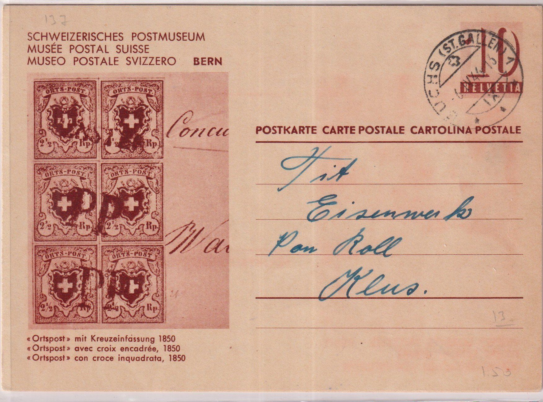 Tutti i francobolli: 8 Postkarten Schweizerische Postmuseum, sehe Scan – Usato da Claro venduto da Chanty7 5